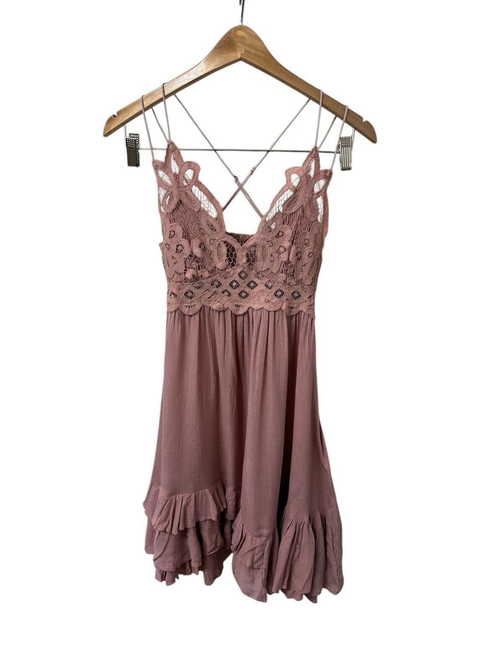 Free People One Women's XS Adella Dress Rose Pink Lace Fit Flare Slip Boho